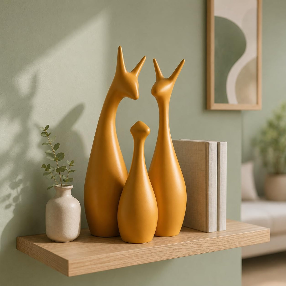 Home Decor Lucky Deer Family Ceramic Figurine (Set of 3, Gold Matte)