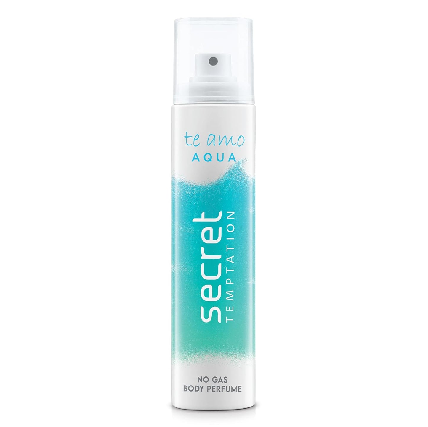 Secret Temptation Aqua body perfume spray bottle on a white background