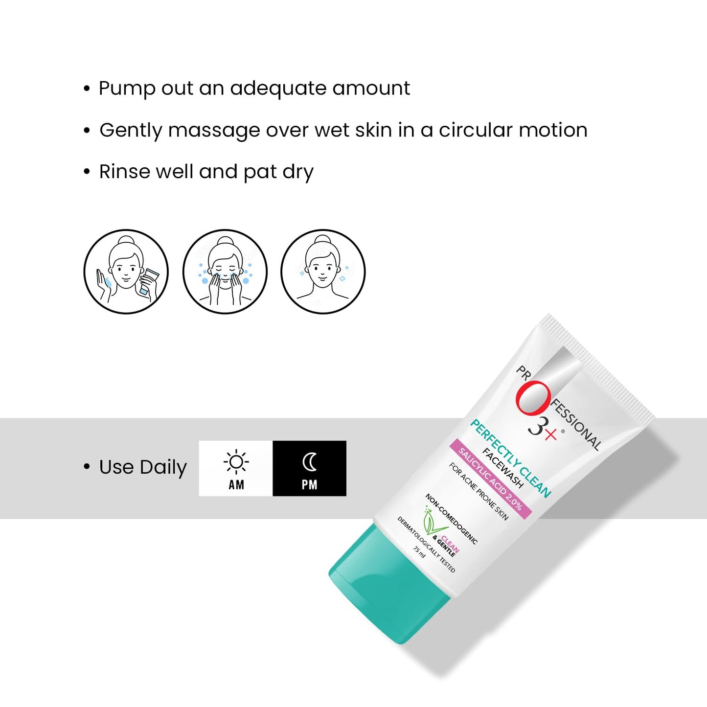 O3+ Perfectly Clean Face Wash With Salicylic Acid 2% For Acne Prone Skin | 75ml