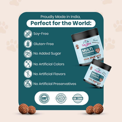 TailsAlive 15-in-1 Multivitamin Soft Chew Supplements for Dogs | Daily Vitamins & Minerals for Immunity, Energy & Growth | Cold-Pressed, Vet Approved | Chicken Flavour | For All Breeds - 90 Soft Chews