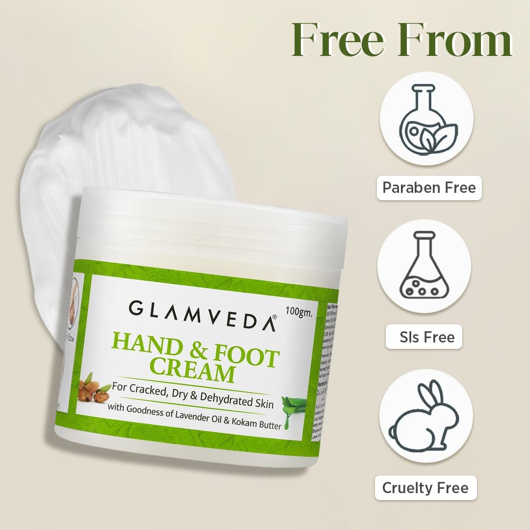 Glamveda Hand & Foot Cream for Dry Hands & Cracked Heels | Deep Moisturizing & Repair Cream for Rough Skin | Nourishing Hand & Heel Care Cream for Soft, Smooth & Hydrated Skin | For Men & Women | 100g