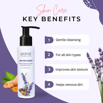 Aroma Treasrues Skin Pure Cleanser (100ml) – Deep Clean Makeup Remover for Pollution Defense | Lavender + Turmeric Enriched | Smooth, Fresh & Clean Skin | Paraben-Free Gentle Daily Cleanser