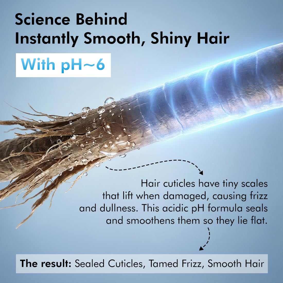 Hair strand with scientific explanation on a blue background