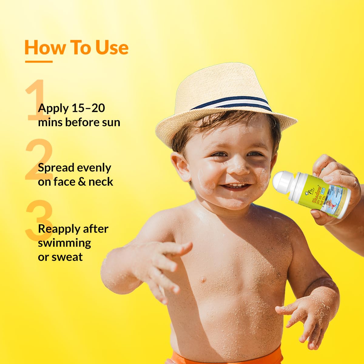Fixderma Shadow SPF 50 Kids Roll On Sunscreen PA+++ | With Golden Seaweed & Phytosterol | Broad Spectrum UVA & UVB Protection | Sunscreen for Kids | All Skin Type | 30gm