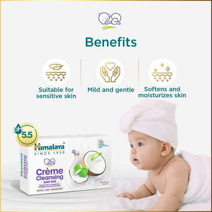 Himalaya Creme Cleansing Baby Bar 125G| pH 5.5|with Coconut milk Protein and Aloe vera|Soap Free | For New borns | For Baby's sensitive skin| No Parabens|No Synthetic Colors