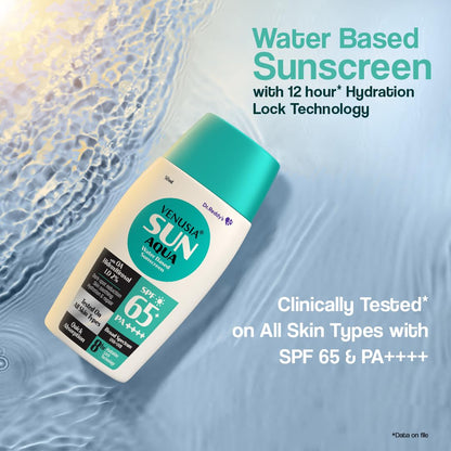 VENUSIA Dr. Reddy's Water Based Sunscreen SPF 65|Broad Spectrum Protection|Powered by Antioxidants|Ultra-Light, Non-Sticky|12-hr Hydration Lock|Anti-Pigmentation|For Oily, Acne-Prone Skin|50g