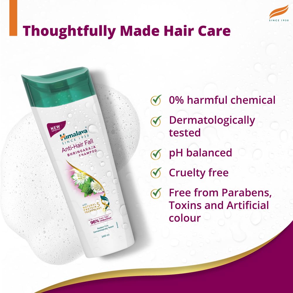 Himalaya Anti-Hair Fall Shampoo bottle with product features on a white background