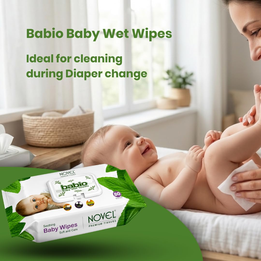 Novel Baby Wet Wipes 80 Wipes x Pack of 3 (240 Wipes) | Aloe Vera, Chamomile, Vitamin E Enriched | pH Balanced, Alcohol, Hypoallergenic & Paraben-Free | Soft Gentle Baby Wipes with Lid