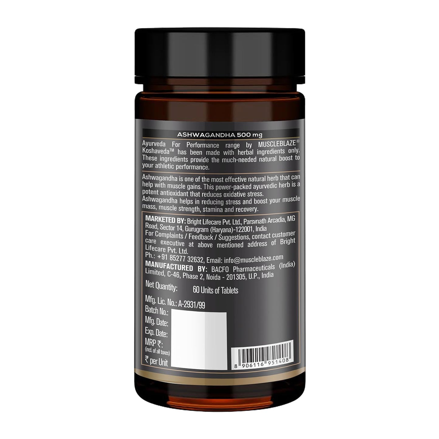 MuscleBlaze Koshaveda Ashwagandha 500mg (60 Tablets) | Ayurveda for Performance, Ayush Approved, High Strength Potent Formula | Boost Muscle Mass & Strength, Enhance Immunity