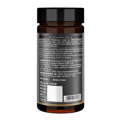 MuscleBlaze Koshaveda Ashwagandha 500mg (60 Tablets) | Ayurveda for Performance, Ayush Approved, High Strength Potent Formula | Boost Muscle Mass & Strength, Enhance Immunity