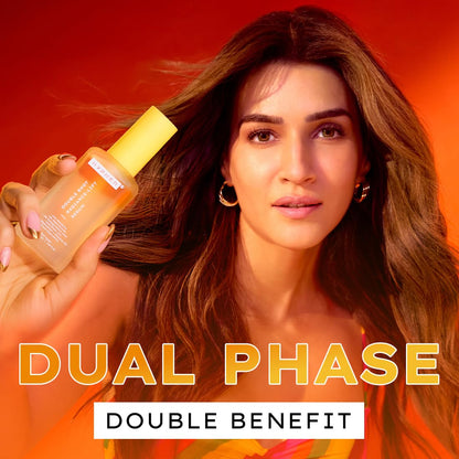 Woman holding a Dual Phase product with a red background