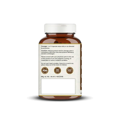 Brown supplement bottle with label on a white background