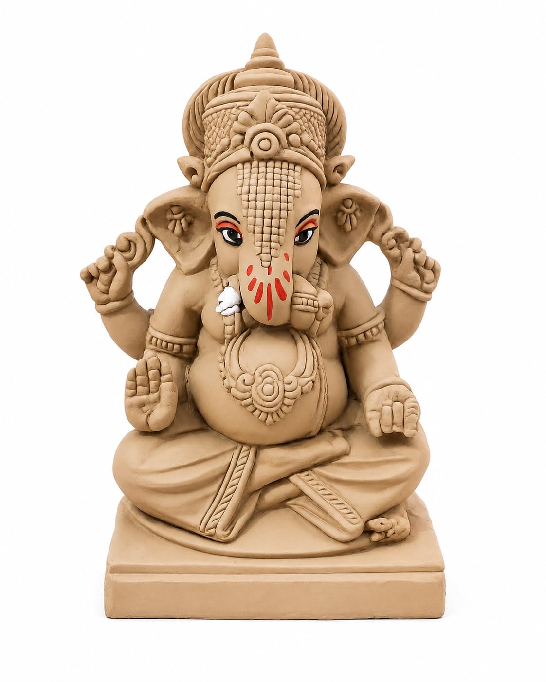 KSI Handmade Ekdant Dagdusheth Ganesh Mukut Ganesh Idol | Natural Clay Ganesha Murti for Home Temple, Office & Pooja | Eco-Friendly Terracotta Statue | Ganesh Chaturthi Decoration & Gift | 5.75 Inch