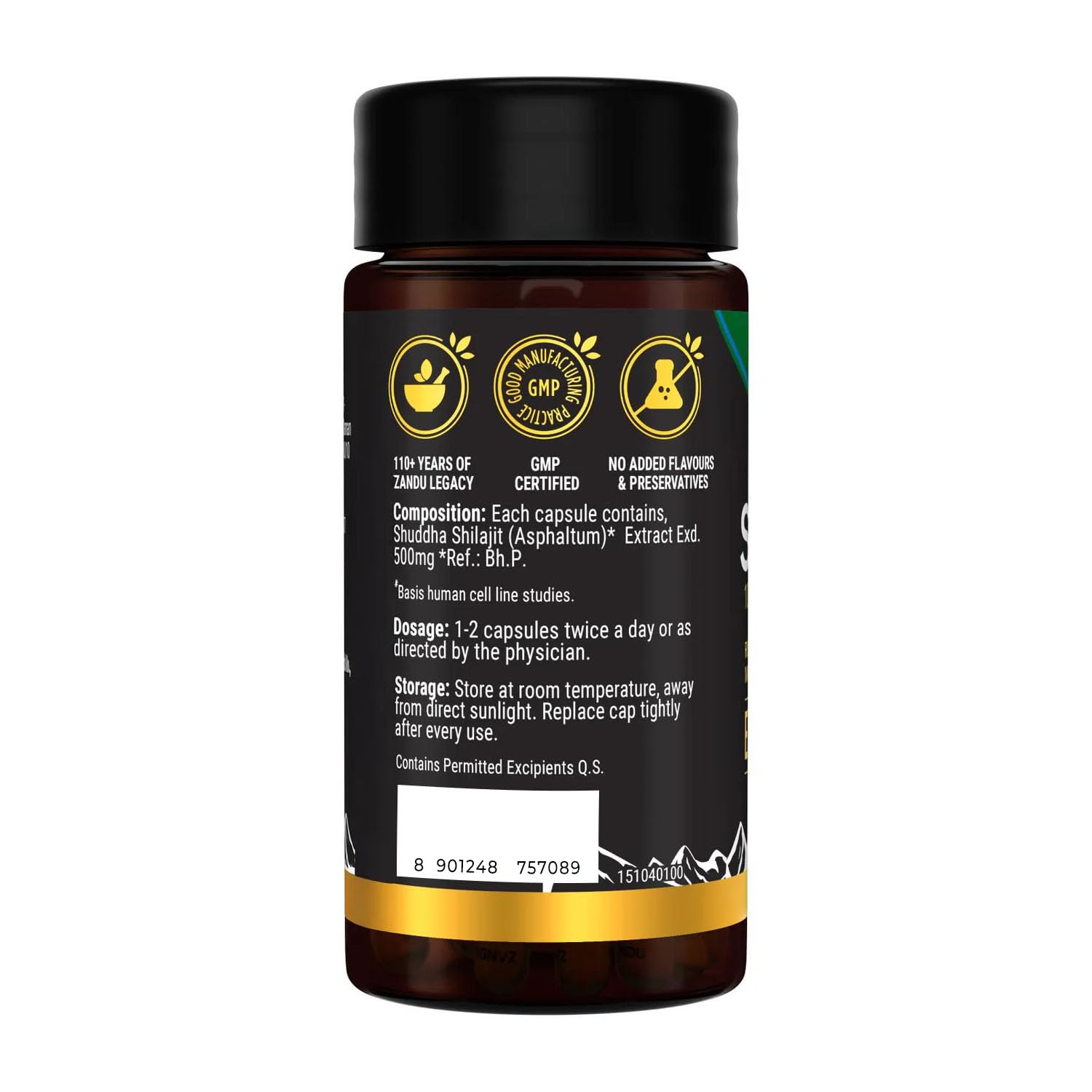 Bottle of supplements with label on a white background