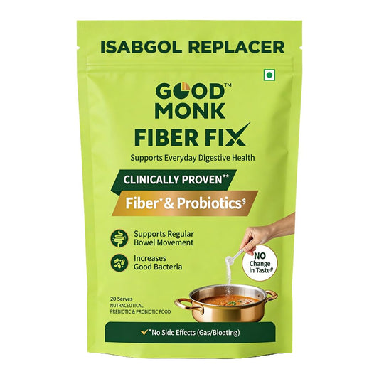 Good Monk Fiber Fix | Constipation, Bloating & Gas Relief | Prebiotic Soluble Fibre Supplement Powder + Probiotic | Isabgol Replacer | 20 Servings | Tasteless, No Grit Or Aftertaste