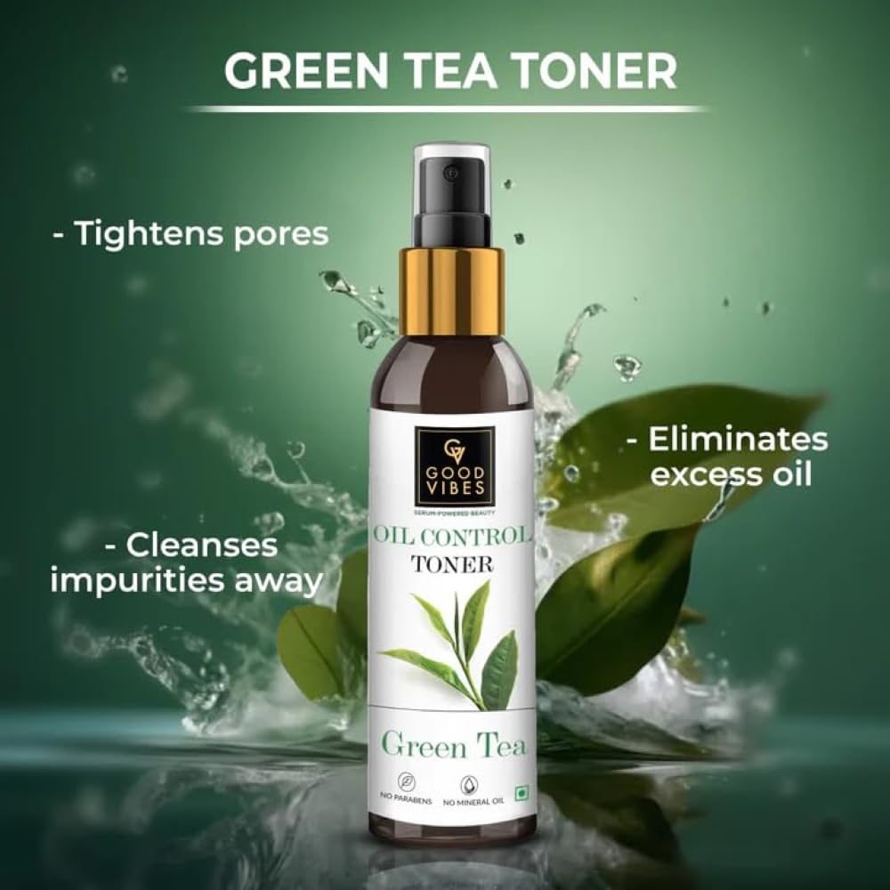 Good Vibes Green Tea Glow Toner 120 ml, Hydrating Purifying Anti Acne Moisturizing Revitalizing Facial Spray Toner for All Skin Types, Natural, No Alcohol, Parabens & Sulphates, No Animal Testing