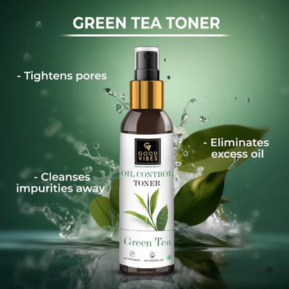Good Vibes Green Tea Glow Toner 120 ml, Hydrating Purifying Anti Acne Moisturizing Revitalizing Facial Spray Toner for All Skin Types, Natural, No Alcohol, Parabens & Sulphates, No Animal Testing