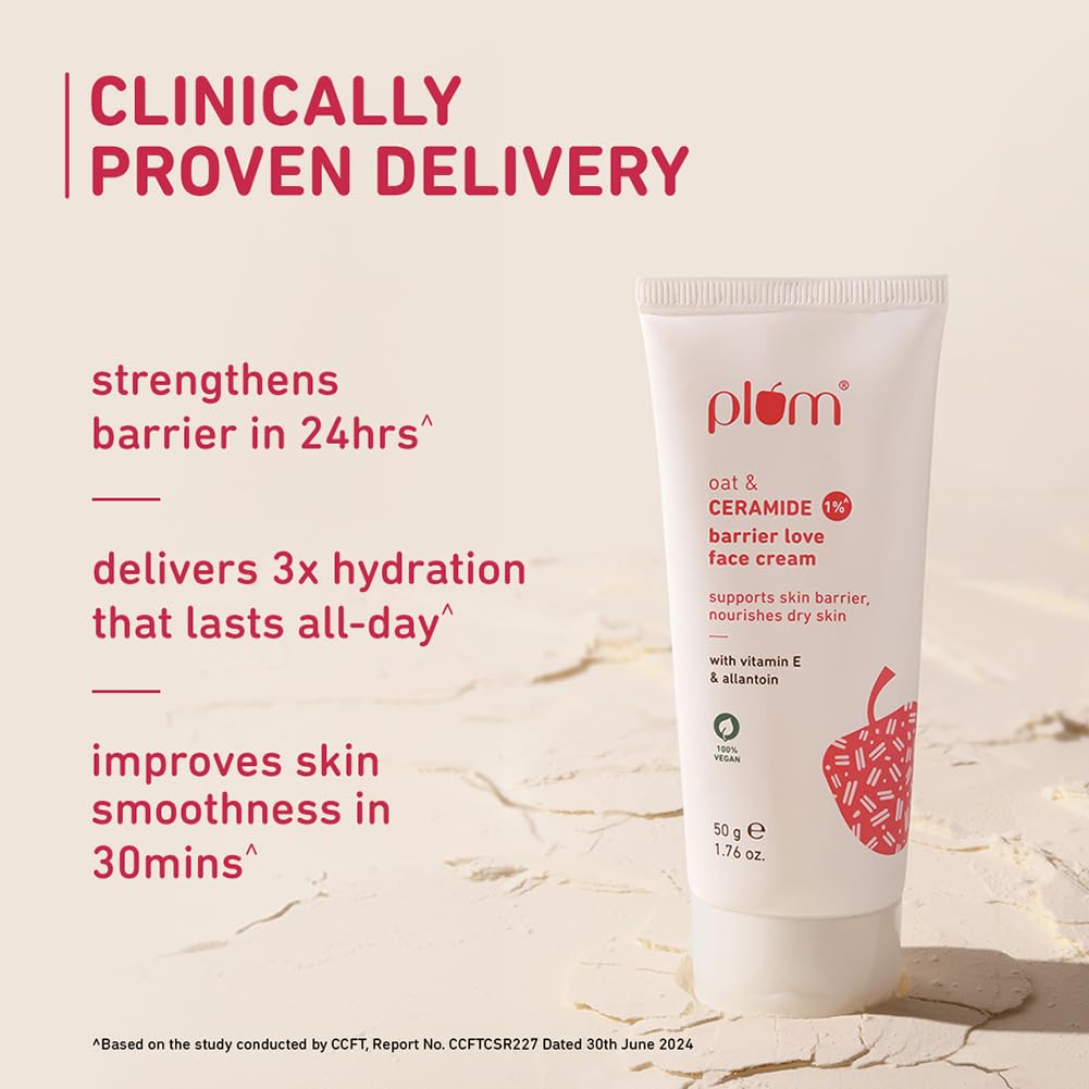 Plum Oat & 1% Ceramide Barrier Love Face Cream | Repairs, Strengthens & Maintains Skin Barrier | Moisturizer with Vitamin E & Allantoin | For Normal, Dry Skin | Women & Men | 50 g