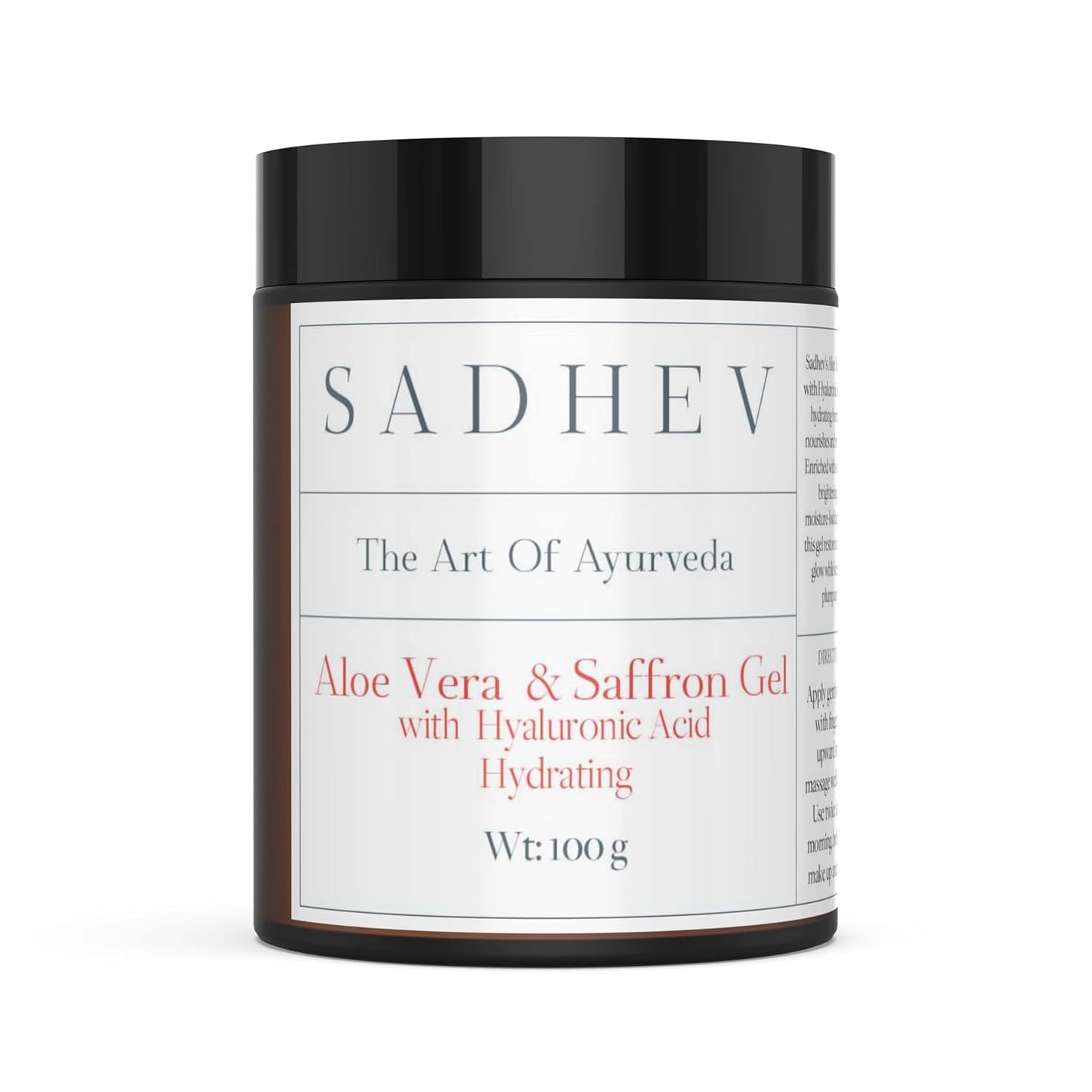 Sadhev Aloe Vera & Saffron Face Gel With Hyaluronic Acid | Intense Hydrating Face Moisturiser For Glowing Skin | For Dry Skin (100g)