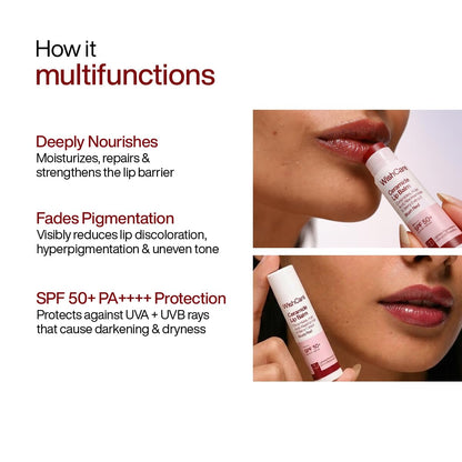 WishCare Tinted Lip Balm with SPF 50 PA+++ | Brightening Lip Balm for Pigmented Dark Lips | In-Vivo Tested | Kojic Acid & Niacinamide | SPF50 Lipbalm for Women | 5g | Blush Red