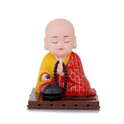 Medium Solar Powered Sitting Buddha Statue - Shaking Head Buddha Monk Statue for Car Dashboard, Home & Office Health Wealth & Prosperity, Peaceful Meditation Ornament (1Pc-Red)