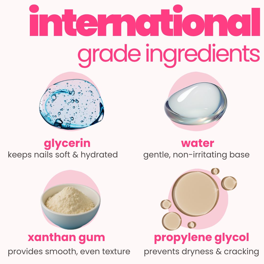Ingredients used in nail care products with labels on a white background