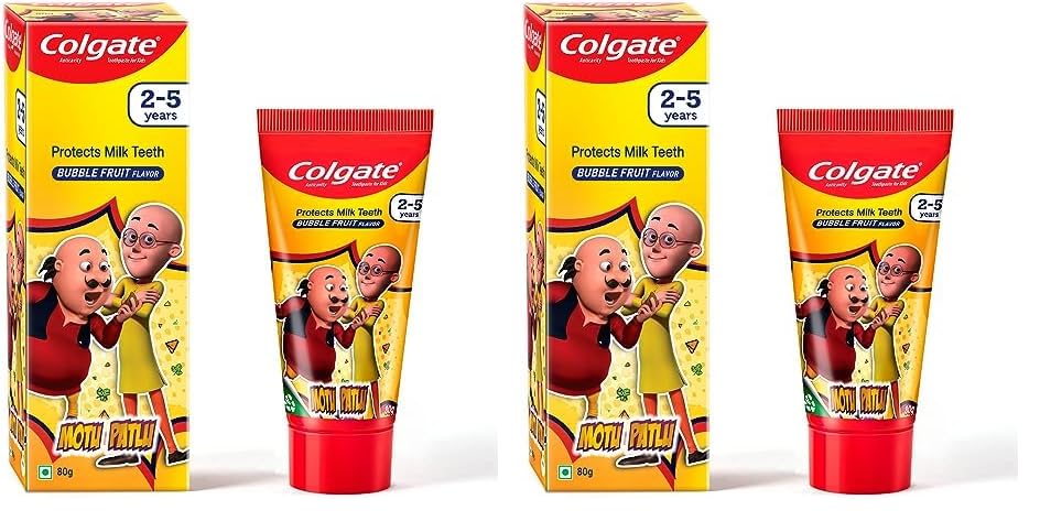 Colgate Kids Toothpaste For 2-5 Years - 80Gm, Tooth Paste With 50% Lesser Abrasive Formula For Protecting Against Cavities (Strawberry Flavour) (Bubblefruit Flavour) | Anti-Cavity (Pack of 2)