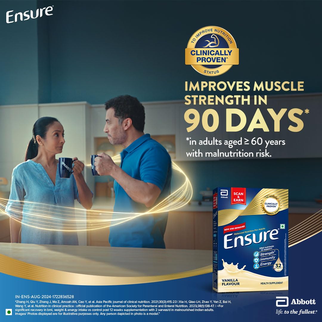 Ensure No 1 Nutritional Supplement Drink in the world, 32 nutrients High Protein,Calcium,Vit D, Vanilla 950g/1kg, Wt may vary, Powder, 1 count, 35 servings