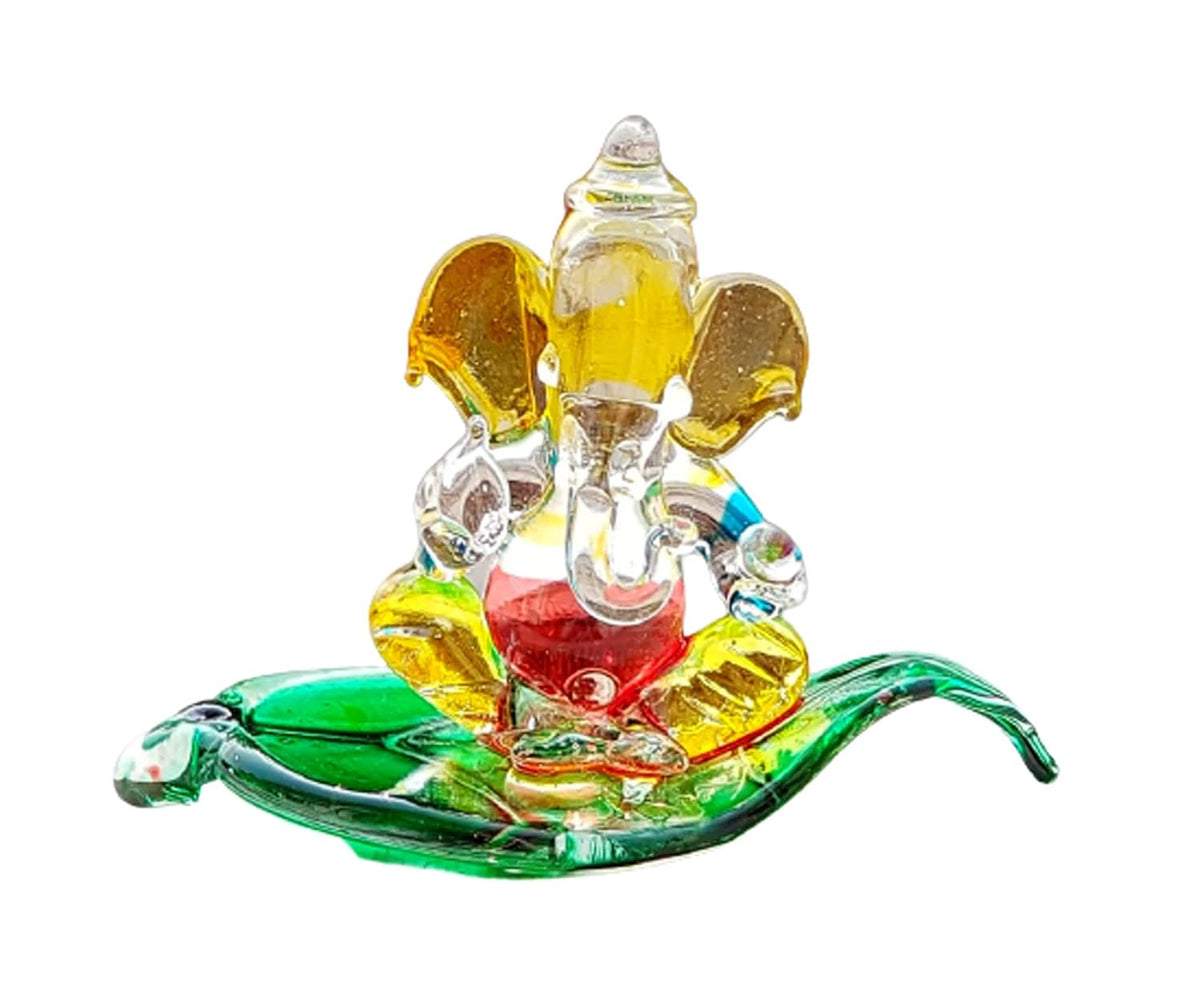 Ganesha Ganesh Murti Idol Statue Sculpture - 2.5" Inches - Car Dashboard Idols | Crystal Glass - Multi-colour