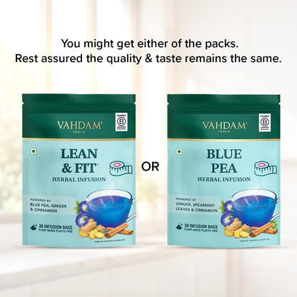 VAHDAM Lean & Fit Herbal Infusion | Helps Manage Body Fat | Powered by Blue Pea, Ginger & Cinnamon | Caffeine Free | Plant-Based | No Added Sugar | 30 Tea Bags