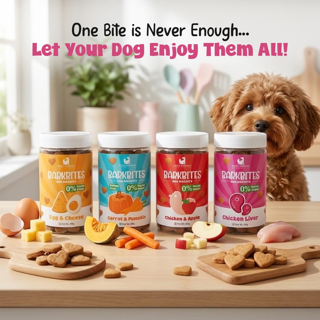 PETS EMPIRE BARKBITES Chicken Liver Biscuit Jar for Dogs 350g – Healthy Dog Treats with No Maida, No Sugar, No Salt – Crunchy & Nutritious Biscuits for Training and Rewards