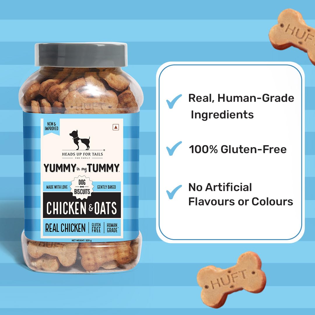 Yummy in My Tummy by HUFT Chicken & Oats Dog Biscuits – 800 gm | Crunchy & Healthy Treats for Puppies (2+ Months) & Adult Dogs | High-Protein Snack | Ideal Training Treat for All Breeds Dogs