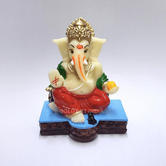 Gold Art India Gaddi Ganesha Idol for Home Decor | Ganpati Statue with Modak | Resin Figurine for Car Dashboard, Office, Gift – Multicolor