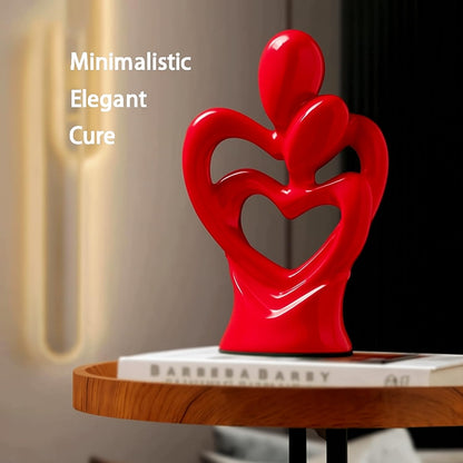 Hugging Couple Sculptures Ceramic Heart Shape Romantic Couple Statue Family Figurine Decorative Showpiece for Valentine Gift Living Room House Warming Anniversary Office & Home Decor (Red)