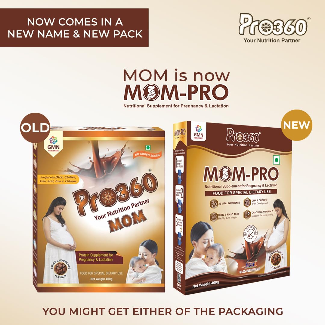 Pro360 MOM-Pro Protein Powder for Pregnant Women | 400gm Swiss Chocolate Flavour Nutrition for Pregnancy | Mother Protein Powder | Vital Nutrients to Support Baby Brain Development