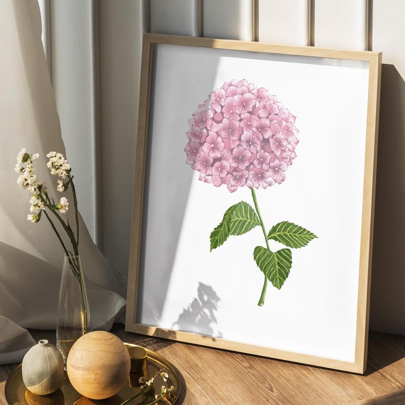 Hydrangea Floral Wall Painting| Modern Art Painting For Living Room Bed Room And Office | 11 X 14 Inches (Natural Frame)