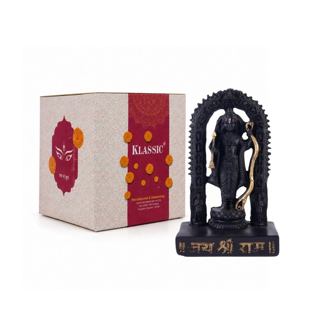 6.5 Inch Lord Ram Idol with Decorative Arch | Black Finish Ram Murti for Home Temple, Mandir, Pooja Room & Office Desk | Spiritual Showpiece for Worship, Festive Décor & Gifting