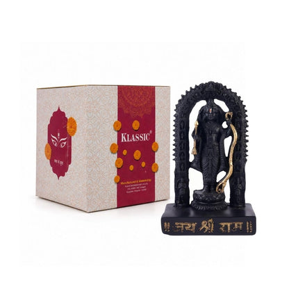 6.5 Inch Lord Ram Idol with Decorative Arch | Black Finish Ram Murti for Home Temple, Mandir, Pooja Room & Office Desk | Spiritual Showpiece for Worship, Festive Décor & Gifting