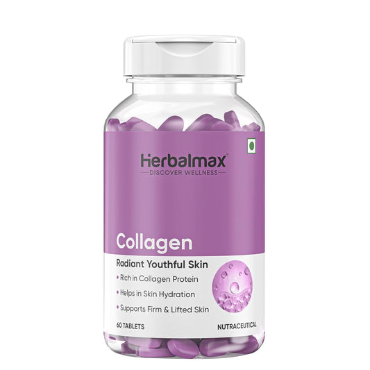 Herbalmax Veg Collagen Supplement Tablets – 60N | 800mg Type 1, 2 & 3 Collagen | For Glow Skin, Hair, Nails, Joints & Bone Support | Enriched with Biotin & L-Glutathione