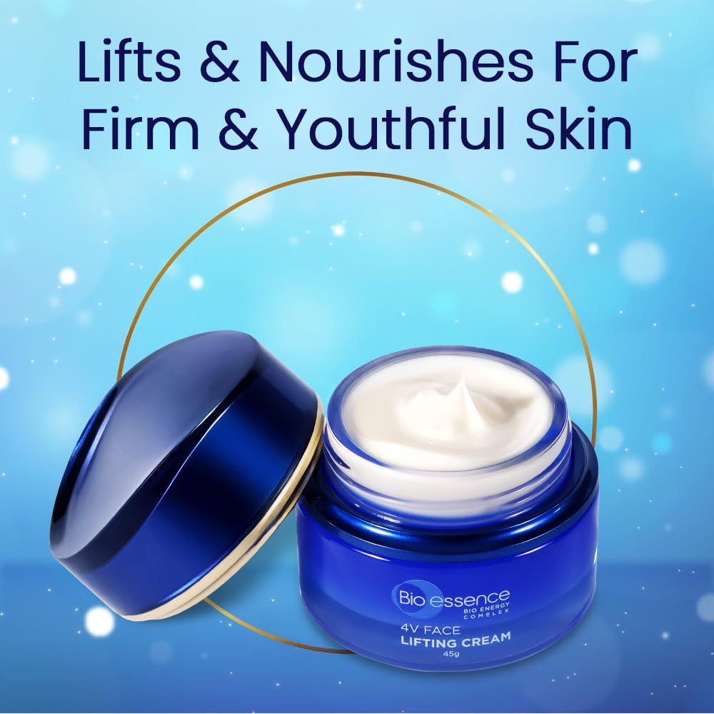 Bio-Essence Bio-Vlift 4V Face Lifting Cream, Firming, Tightening, Double Chin Firming, Hyaluronic Acid, Fermented Rice, Niacinamide, Face Moisturizer for Women, Ideal for All Skin Types, Anti Ageing, 45g