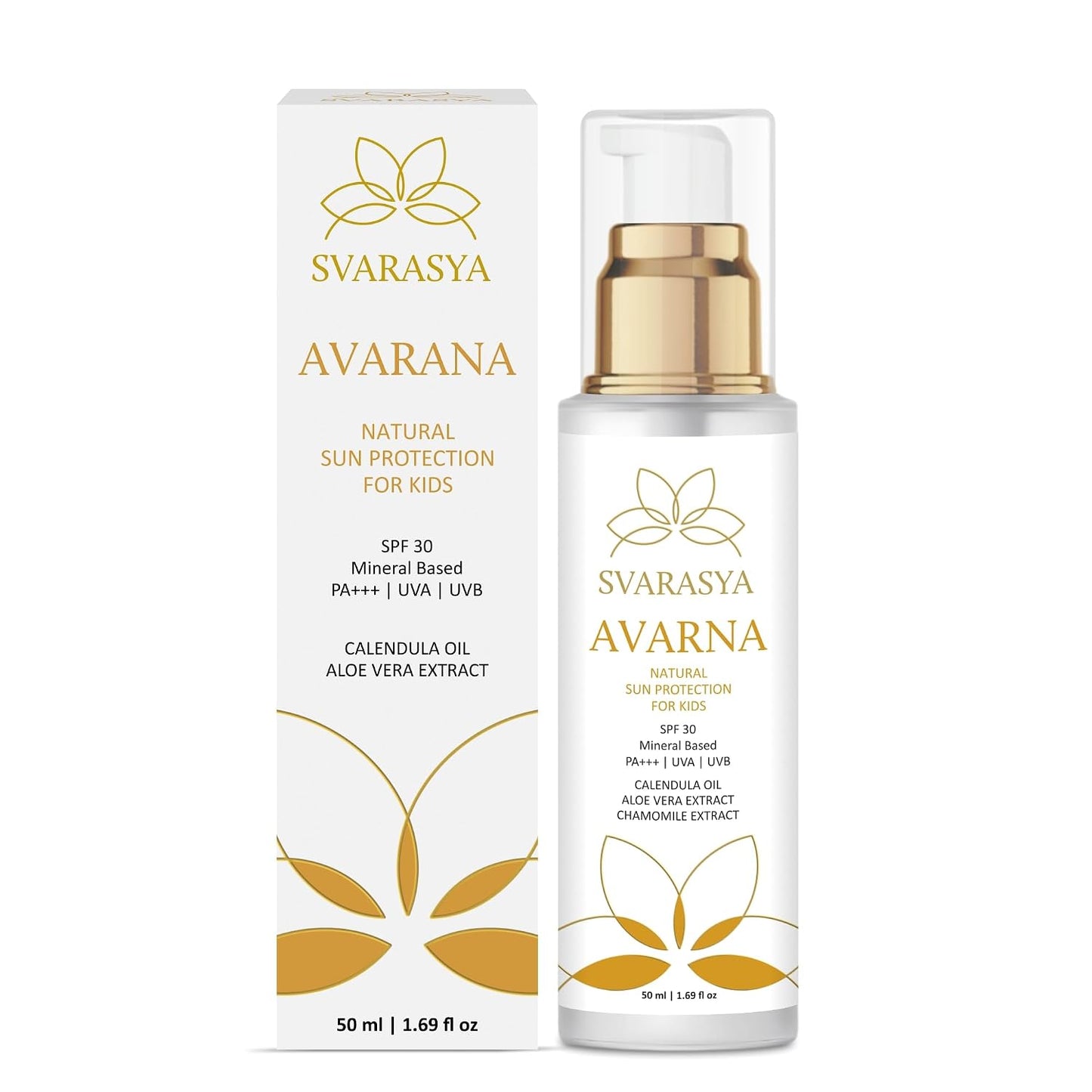 Svarasya Avarna Sunscreen for Kids, 50ml Mineral-Based Kids Sunscreen SPF 30 PA+++, UVA/UVB Protection, Non-Greasy Suncream, Safe for Children Above 6 Months