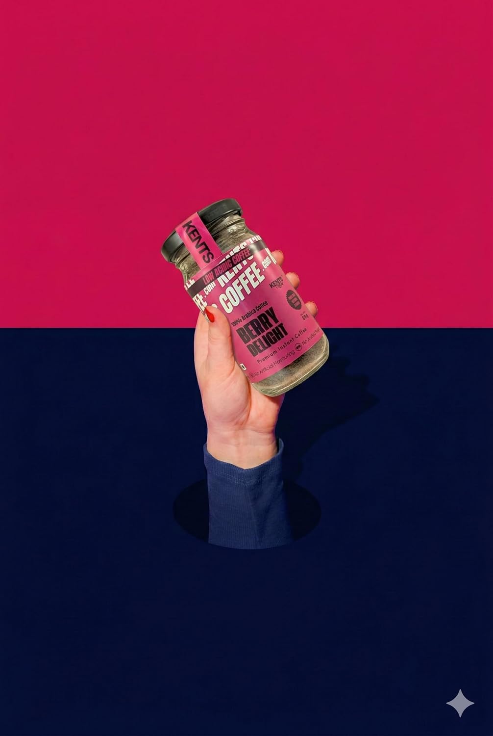Kents Coffee Berry Delight Cappuccino – Berry Flavor | Plant-Based Instant Coffee | Rich & Creamy | Hot, Iced & Dessert Drinks | 50gm Unbreakable Glass Jar | Hot & Cold Coffee | No Added Sugar, No Artificial Flavours
