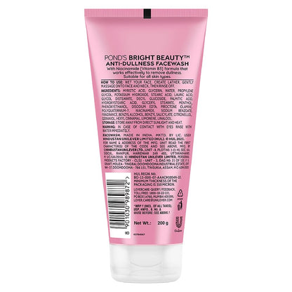 Ponds Bright Beauty Anti-Dullness & Brightening Facewash with Niacinamide | For Glass-Skin Like Shine and with 4X Visibly Brighter Skin, 200gm