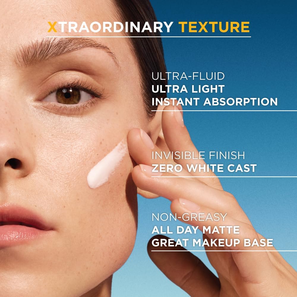 Advertisement for a skincare product with text highlighting features on a blue background
