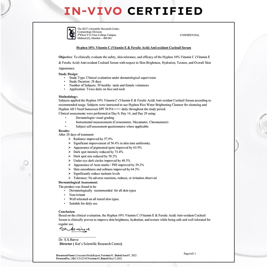 In-vivo certified document on a white background