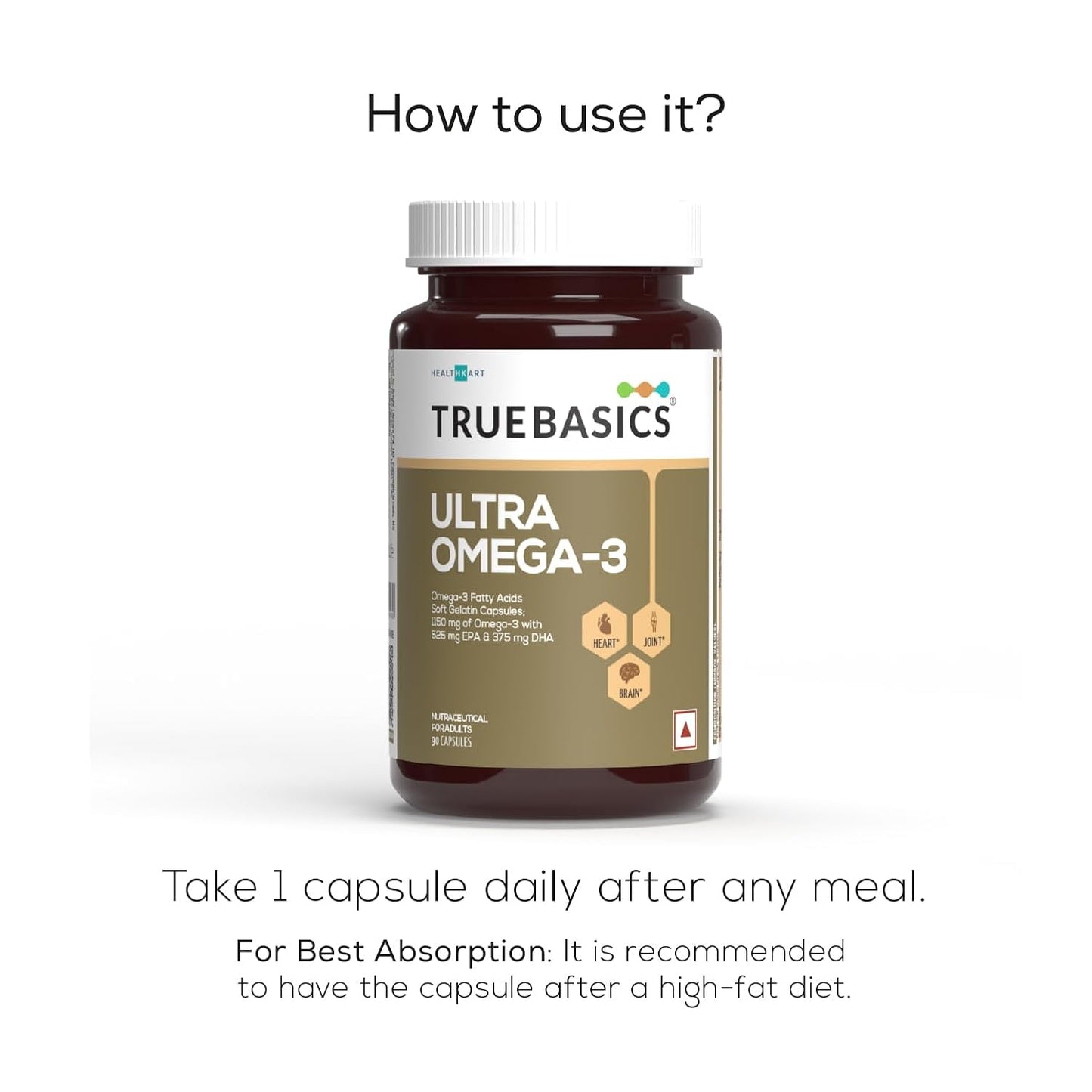 TrueBasics Ultra Omega-3 supplement bottle on a white background