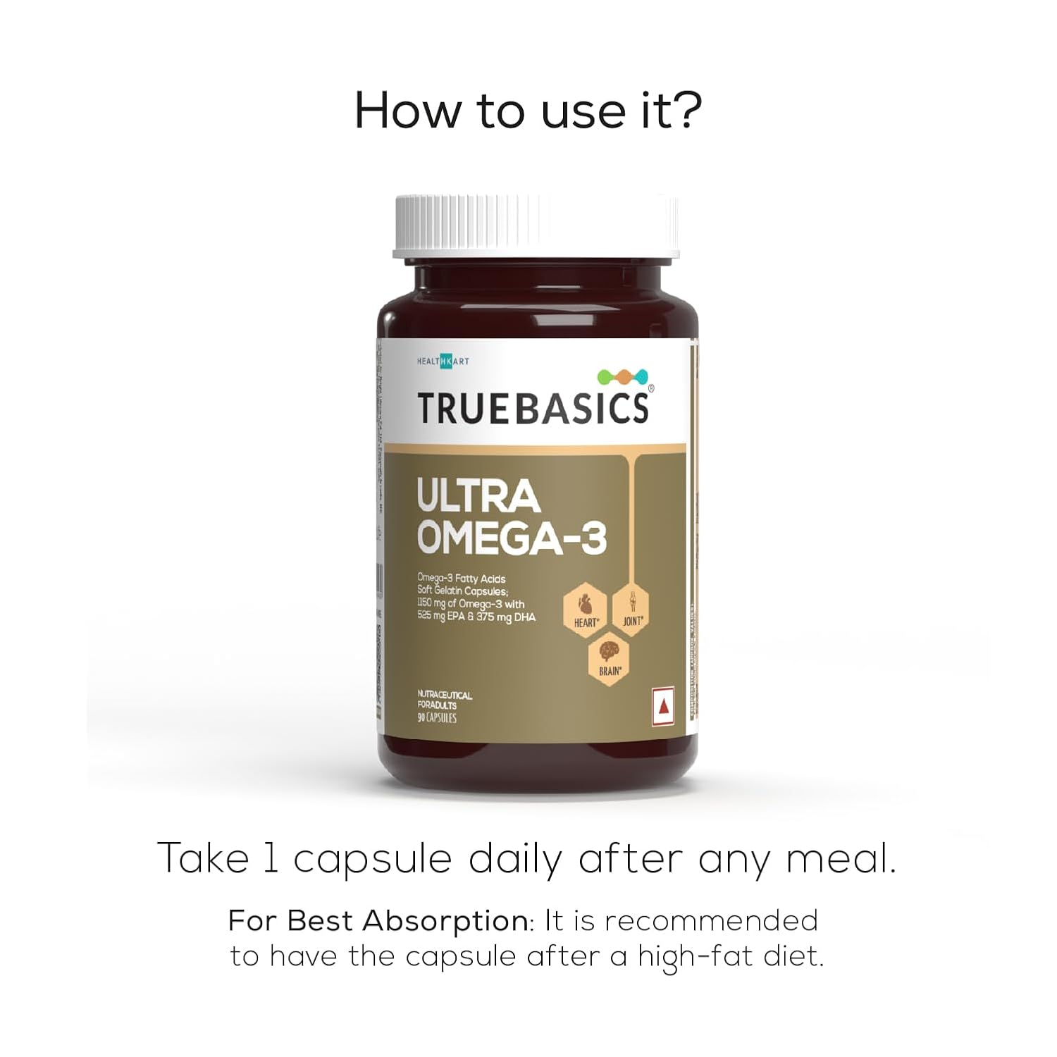 TrueBasics Ultra Omega-3 supplement bottle on a white background