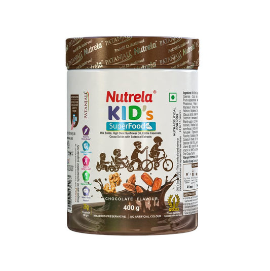 Nutrela Kids Protein Powder - 400g, Chocolate Flavour | Helps in Memory and Brain Development | Improve Muscle Mass, Bone and Teeth Strength