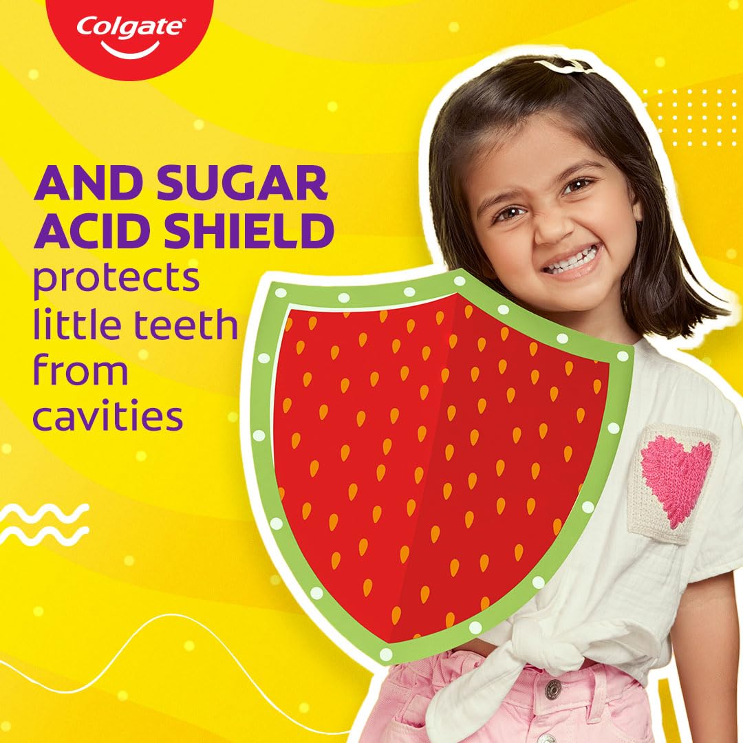 Colgate Kids Toothpaste in a Fun Squeezy Bottle, Strawberry Flavor Gel Tooth Paste, Easy-Grip & Makes Brushing Fun, Cavity Protection, Safe for Kids, Paraben/Gluten-Free, Vegan, Age 2-6yrs, 100ml