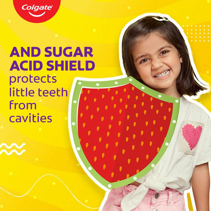 Colgate Kids Toothpaste in a Fun Squeezy Bottle, Strawberry Flavor Gel Tooth Paste, Easy-Grip & Makes Brushing Fun, Cavity Protection, Safe for Kids, Paraben/Gluten-Free, Vegan, Age 2-6yrs, 100ml